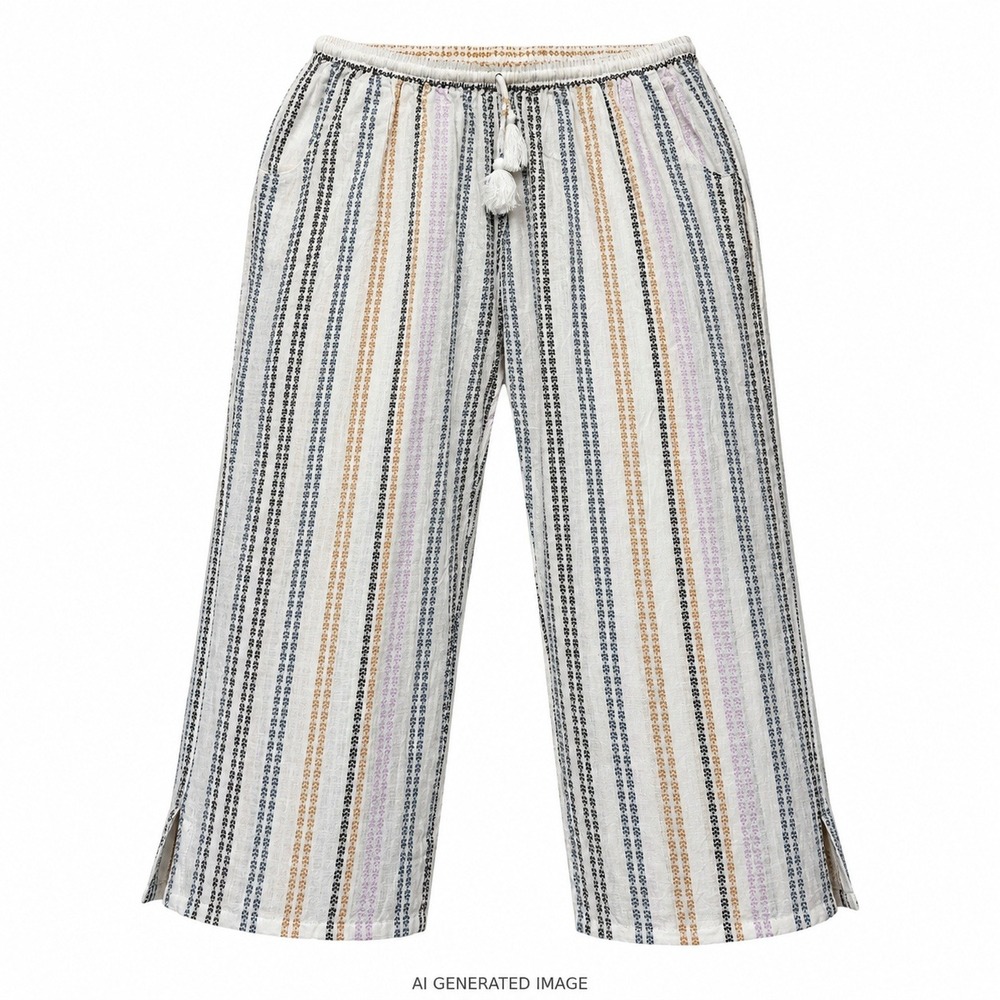 Subtle Luxury Beach Cotton W L/XL White Paradise Shells Stripe Tassel Sundance